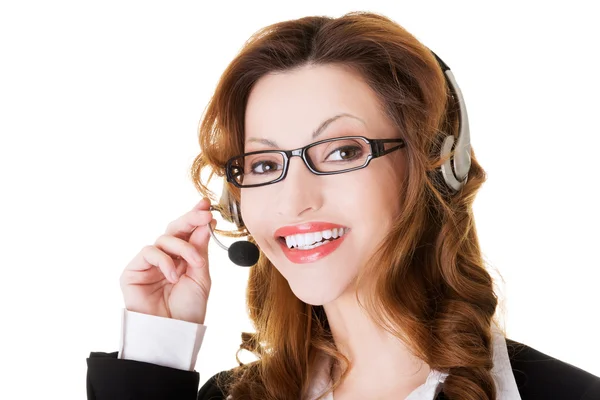 Support telefon operatör i headset. — Stockfoto