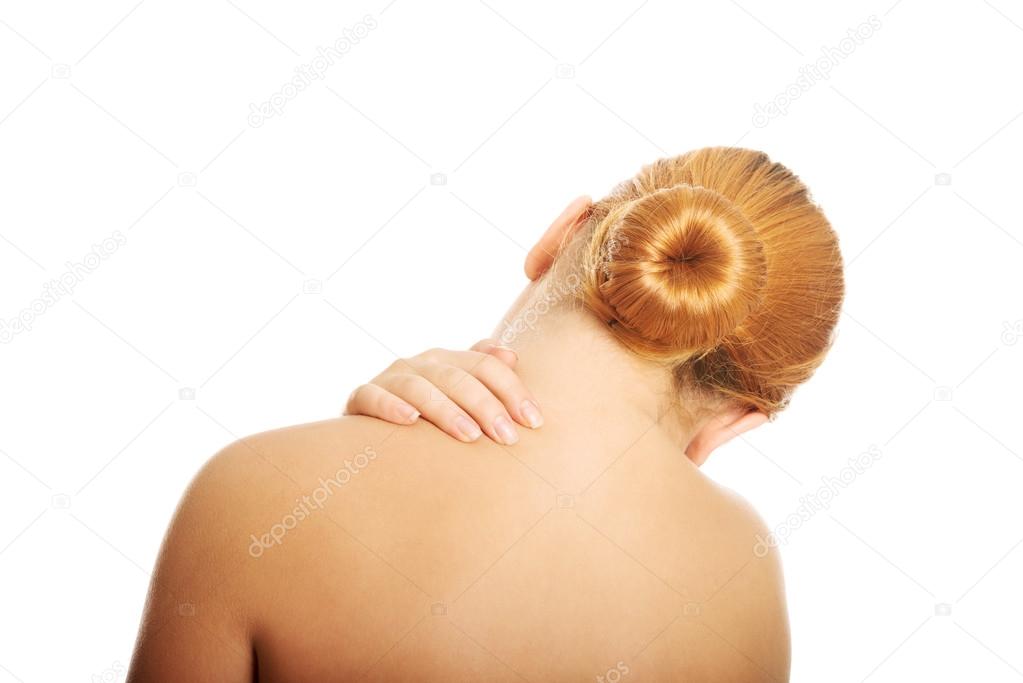 Fat woman with neck pain