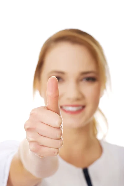 Medical nurse woman with thumbs up. — Stock Photo, Image