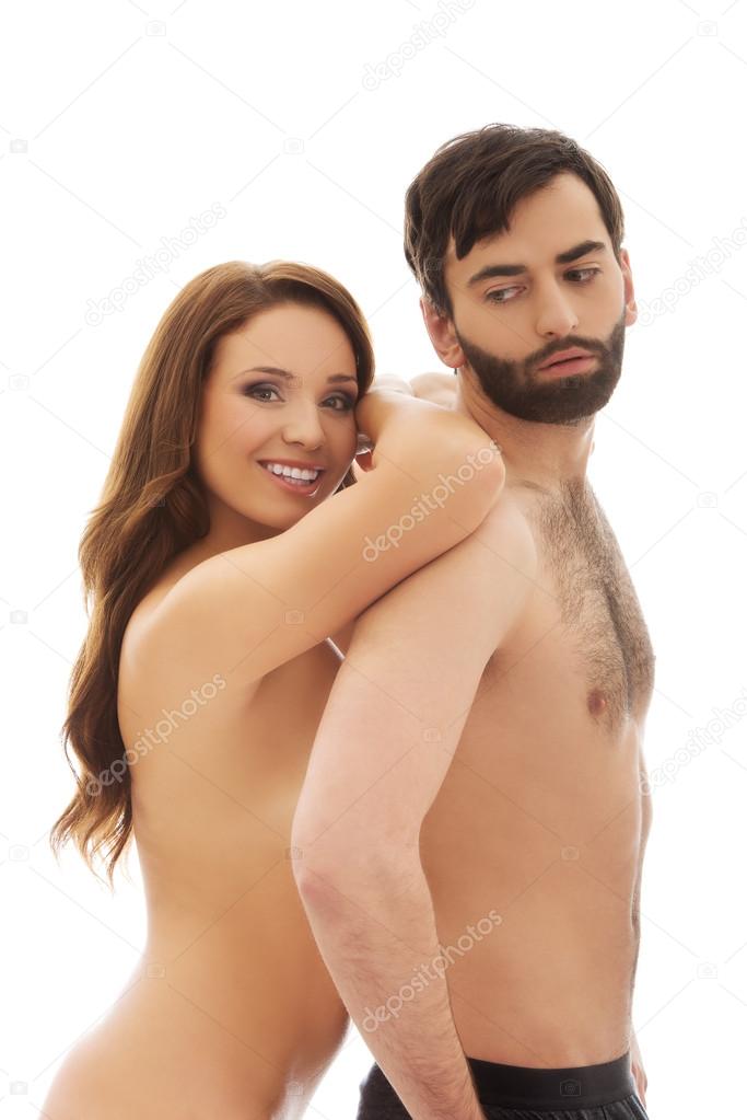 Woman leaning on man's back.