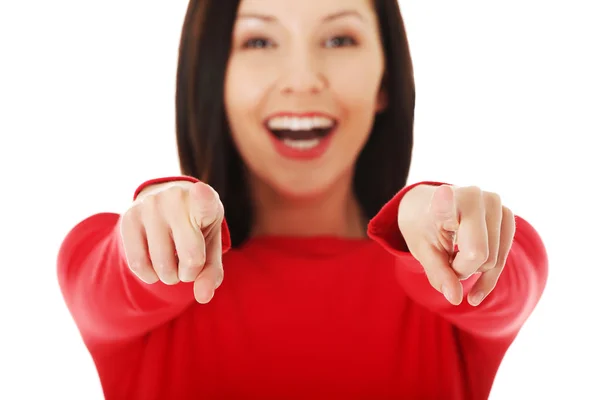 Cheerful student woman pointing on you. — Stock Photo, Image