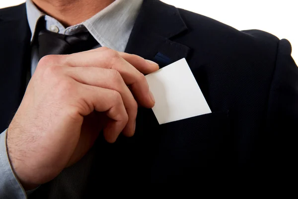 Бизнесмен берет свою личную карту из кармана . — стоковое фото