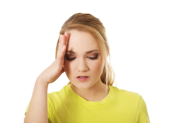 Young student woman with head pain. — Stock Photo, Image