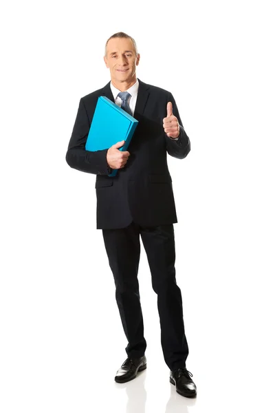 Full length mature businessman with ok sign — Stock Photo, Image