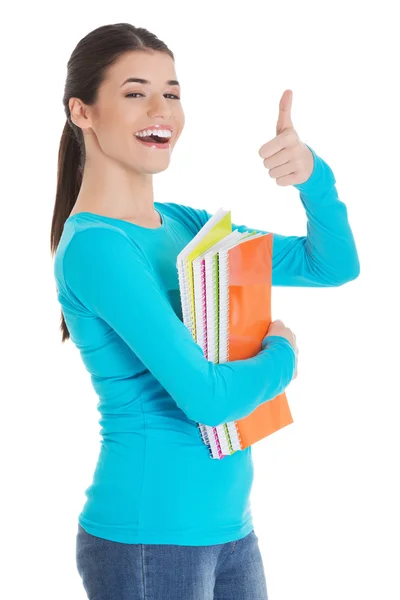 Woman showing thumb up sign — Stock Photo, Image