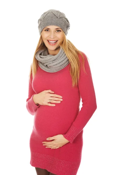 Mujer embarazada feliz en ropa de abrigo — Foto de Stock