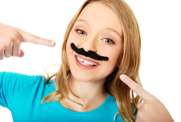 Happy woman with a moustache — Stock Photo, Image