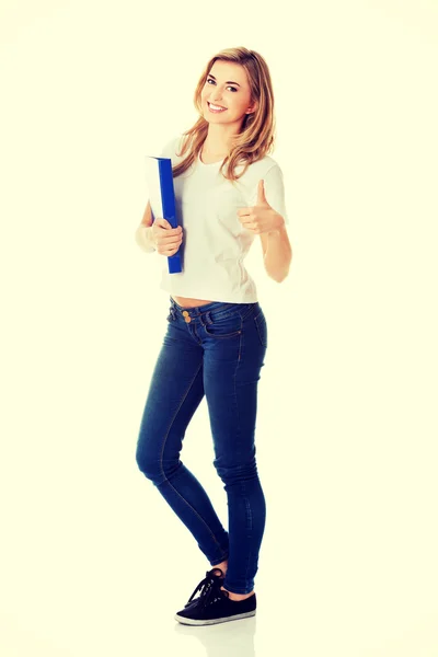 Happy woman gesturing ok hand sign — Stock Photo, Image