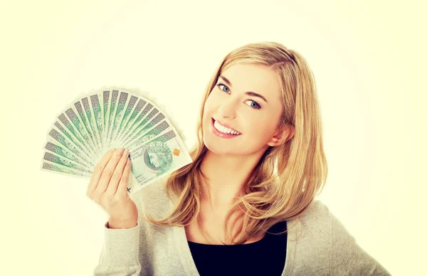 Vrouw met Pools geld — Stockfoto