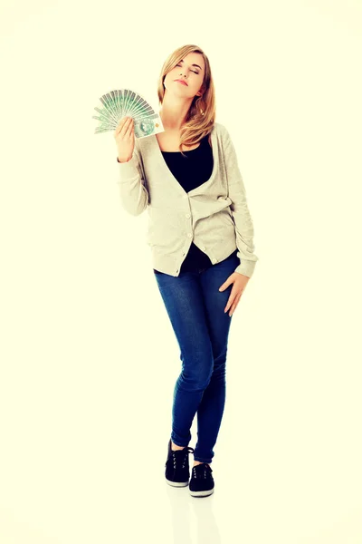 Kadın Lehçe para ile — Stok fotoğraf