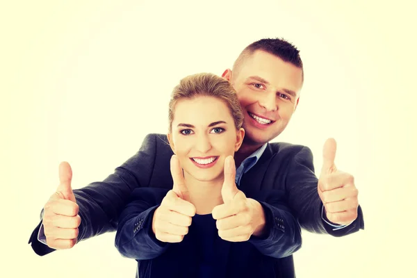 Zakelijke paar duimen omhoog teken weergegeven: — Stockfoto