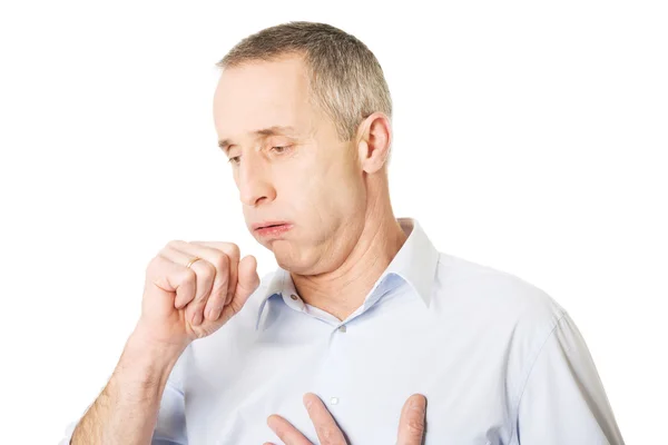 Hombre tosiendo a causa de la gripe — Foto de Stock