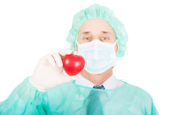 Male doctor holding heart model — Stock Photo, Image