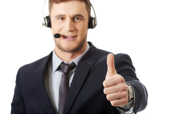 Smiling phone operator with thumbs up. — Stock Photo, Image