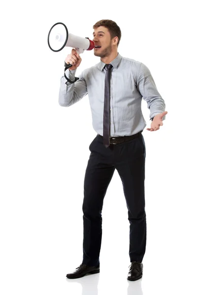 Businessman shouting through megaphone. — Stock Photo, Image