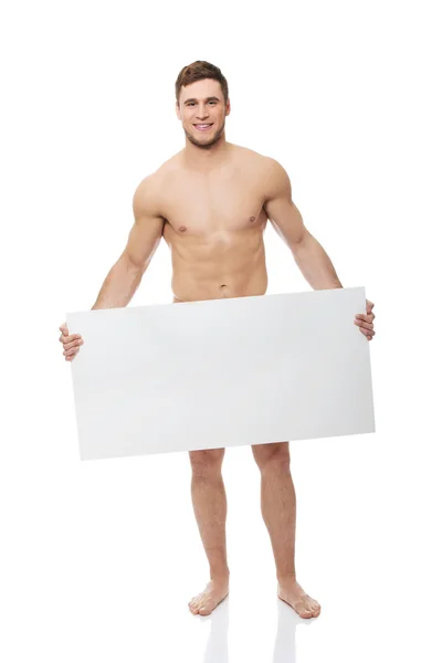 Man covering his self with banner. — Stock Photo, Image