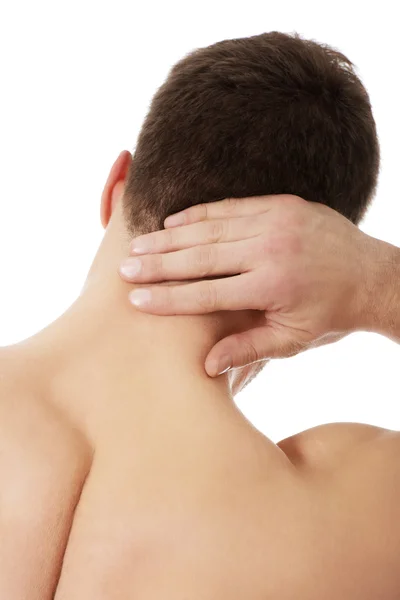 Atletische man gevoel pijn in zijn nek. — Stockfoto