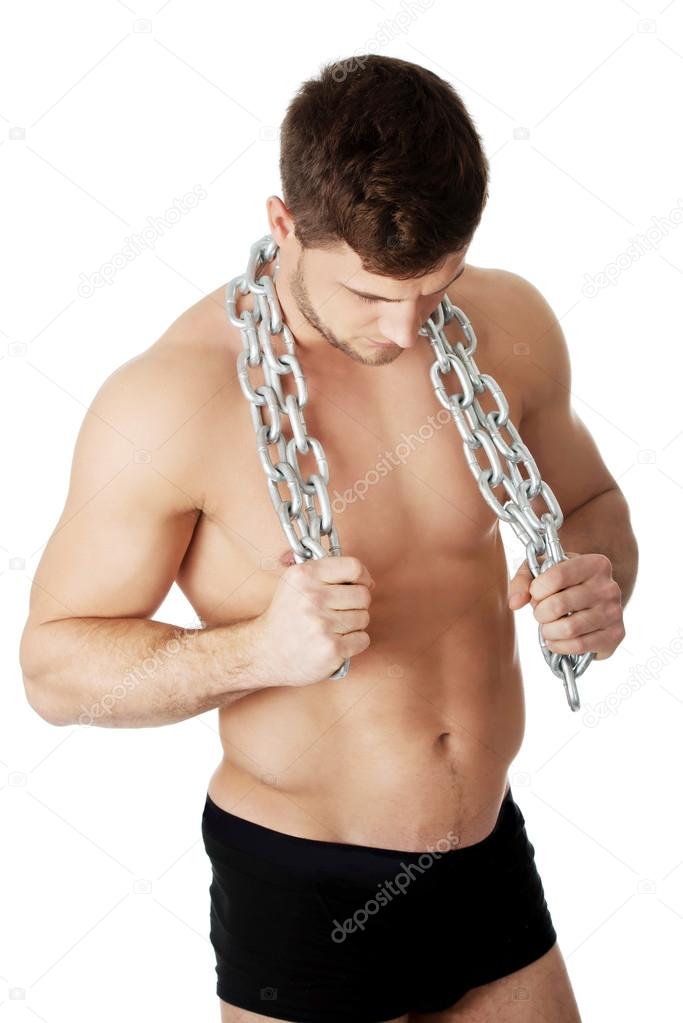 Man with chains over his neck.