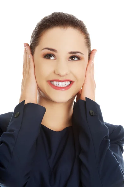 Affärskvinna håller hennes huvud — Stockfoto