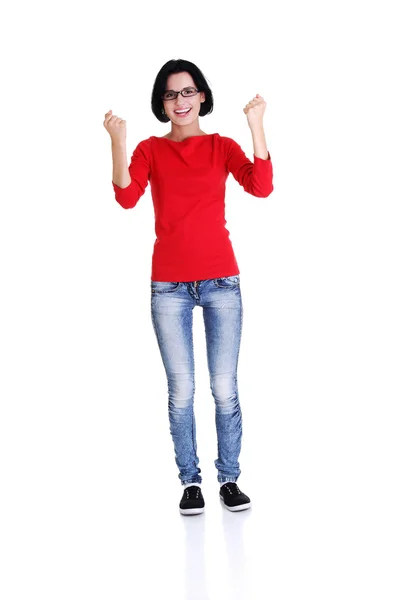 Woman with her fists up — Stock Photo, Image