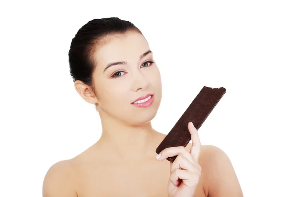 Woman holding a waffle — Stock Photo, Image