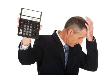 Hesap makinesi ile depresif iş adamı