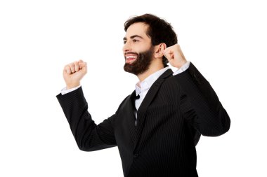 İşadamı yumruk bir kazanan jest yapma.