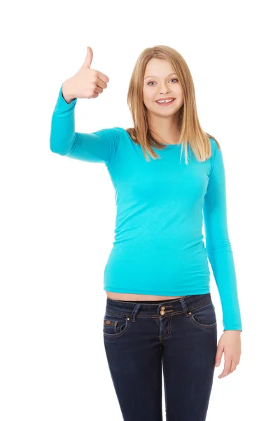 Female student showing thumb up — Stock Photo, Image