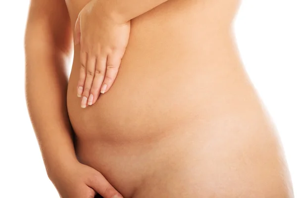 Fat woman's belly — Stock Photo, Image