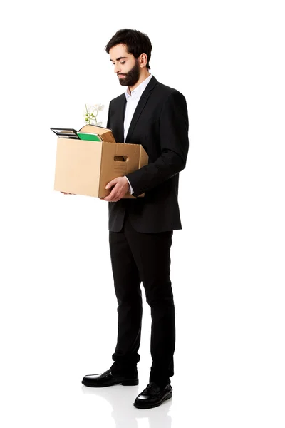 Businessman with box of personal belongings. — Stock Photo, Image