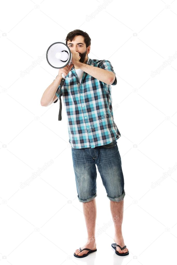 Man shouting through megaphone.