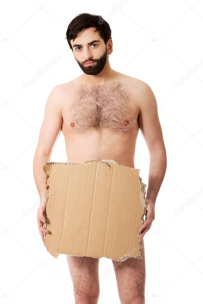 Man with a piece of cardboard.