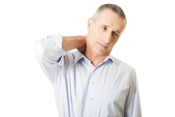 Dojrzały człowiek z bólem szyi — Zdjęcie stockowe