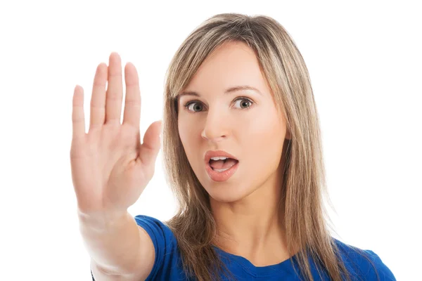 Woman gesturing stop sign — Stock Photo, Image