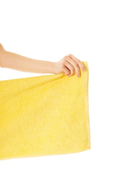 Female hand holding towel — Stock Photo, Image