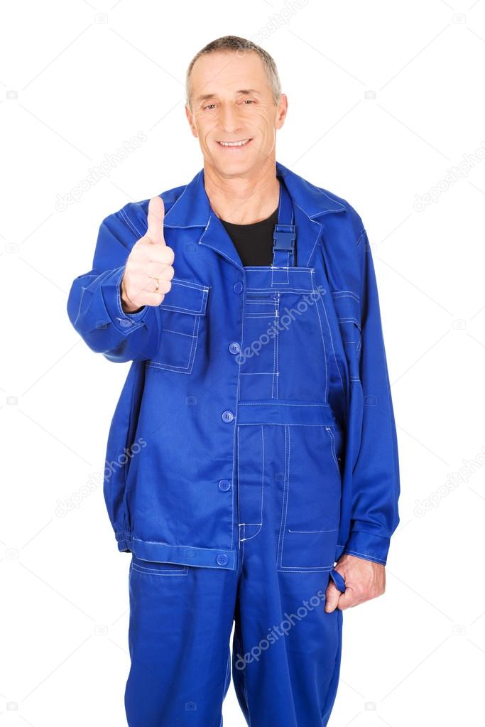 Repairman showing thumb up