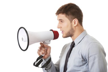 megafon ile bağırarak işadamı.