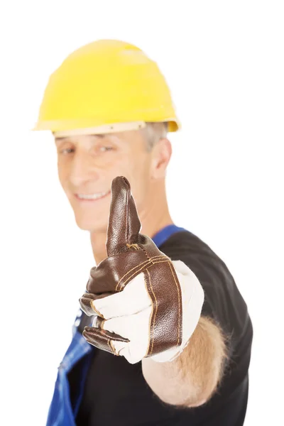 Repairman showing thumb up sign — Stock Photo, Image