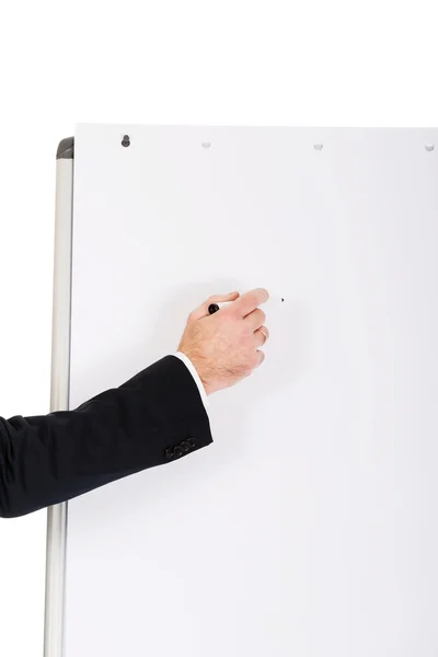 Flipchart üzerinde yazma işadamı el — Stok fotoğraf