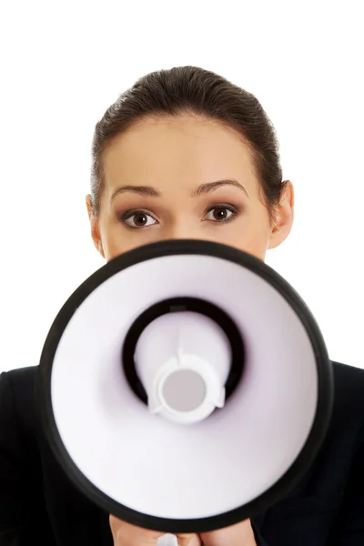 Businesswoman with a megaphone. — Stock Photo, Image