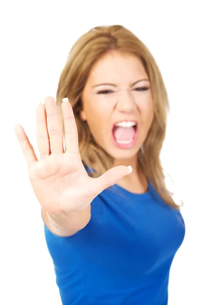 Mujer joven haciendo señal de stop . — Foto de Stock