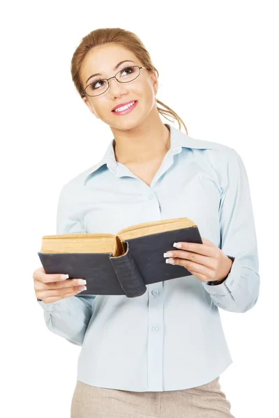 Zakenvrouw houden een boek. — Stockfoto