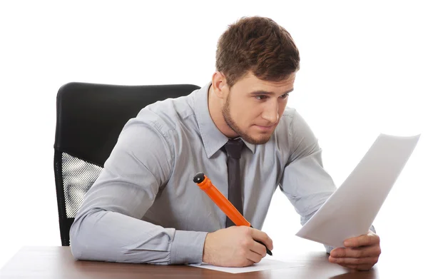 Geschäftsmann schreibt Notiz. — Stockfoto