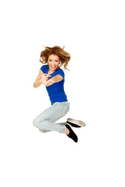 Mujer feliz saltando. — Foto de Stock