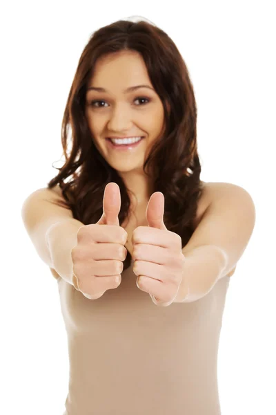 Woman showing thumbs up sign — Stock Photo, Image