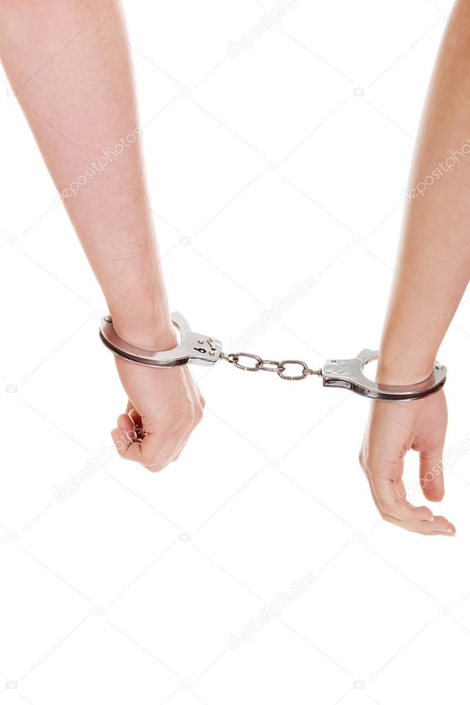 Male and female handcuffed.