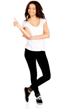 kadın el başparmak yukarı.