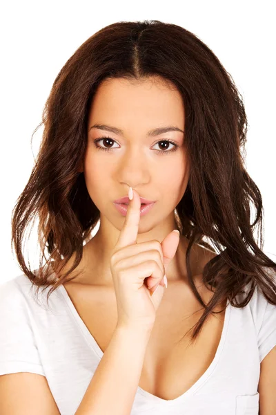 Mujer haciendo un gesto de silencio . —  Fotos de Stock