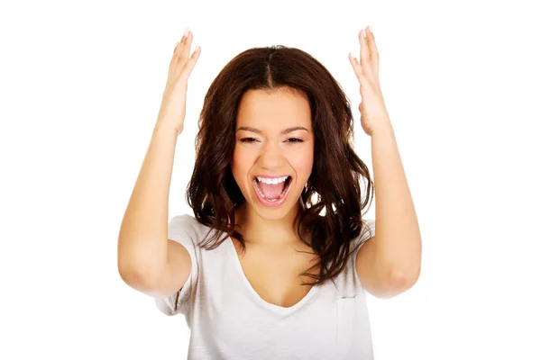 Angry woman with hands up. Royalty Free Stock Images