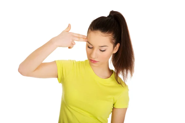 Young woman showing suicide sign. — Stock Photo, Image